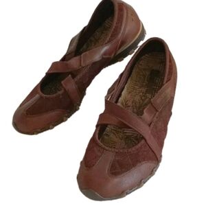 Skechers Go Step Lite Mary Jane Leather Flats Slip-on Shoes Size 10 Burgundy